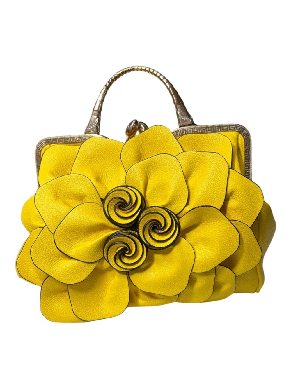 NWT Qiaoduo Yellow Satchel Handbag 3D Rose Structured Purse - Picture 4 of 10